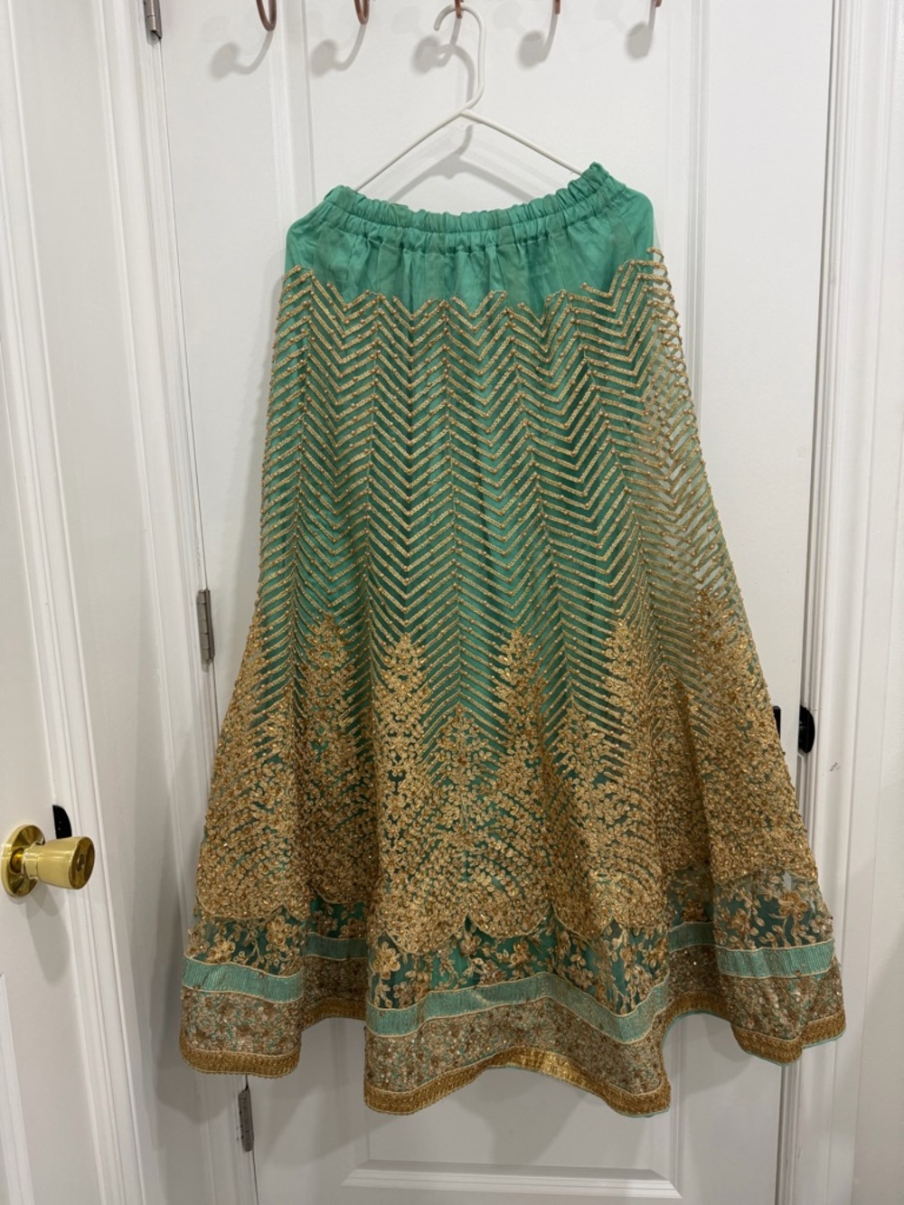 Pakistani Green and Gold Embroidered Full Skirt